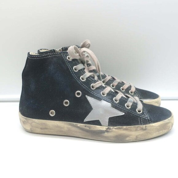 Golden Goose Francy Canvas High Top Sneakers Black with Silver Star Size 36 - Picture 2 of 10